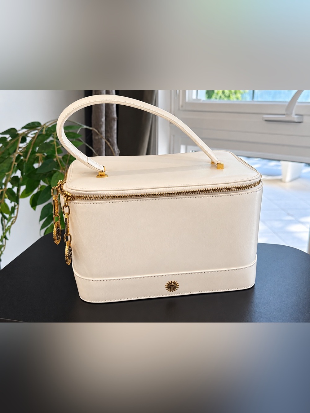 Vintage Gianni Versace Vanity Train Case Ivory White Medusa Gold Hardware Mirror